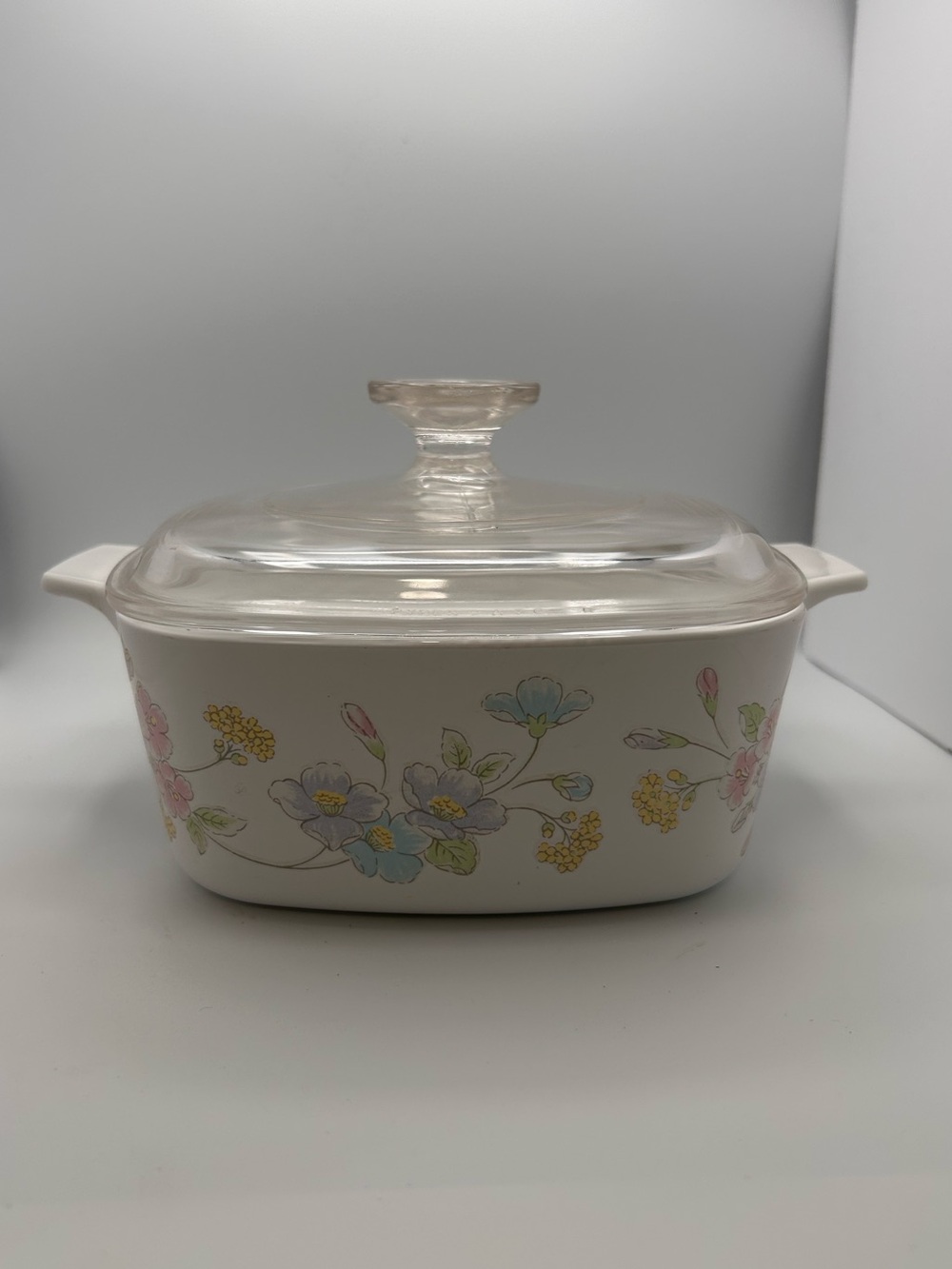 Vintage Corning Ware  Pastel Bouquet Covered Casserole Dish with Glass Lid